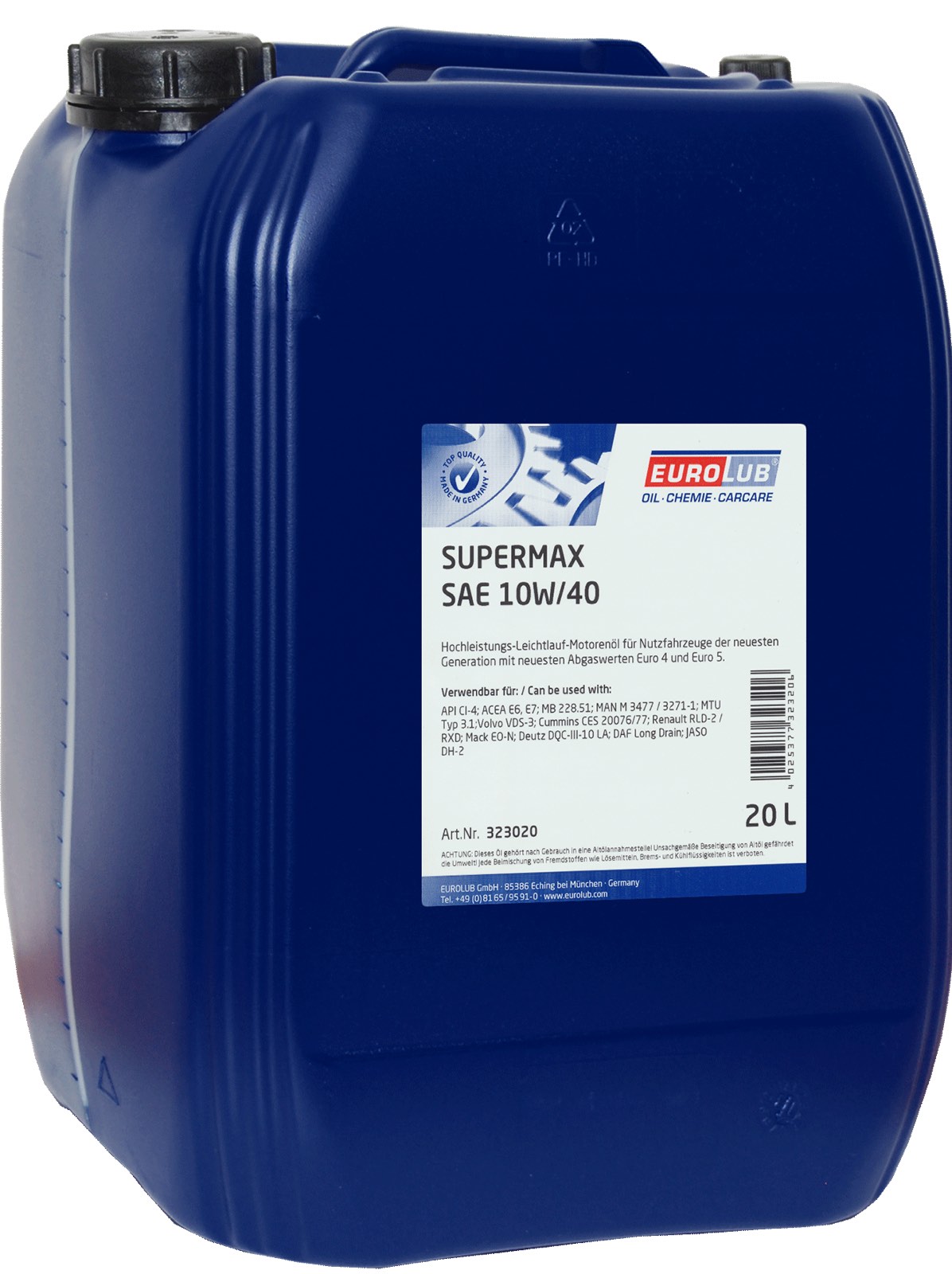 Олива моторна синтетична EUROLUB SUPERMAX SAE 10W/40 Engine Oil